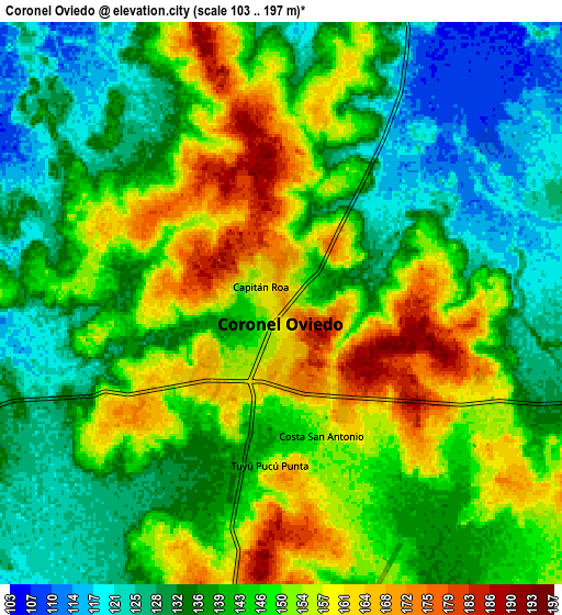 Zoom OUT 2x Coronel Oviedo, Paraguay elevation map