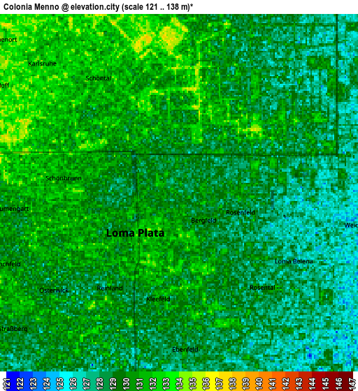 Zoom OUT 2x Colonia Menno, Paraguay elevation map