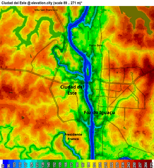 Zoom OUT 2x Ciudad del Este, Paraguay elevation map