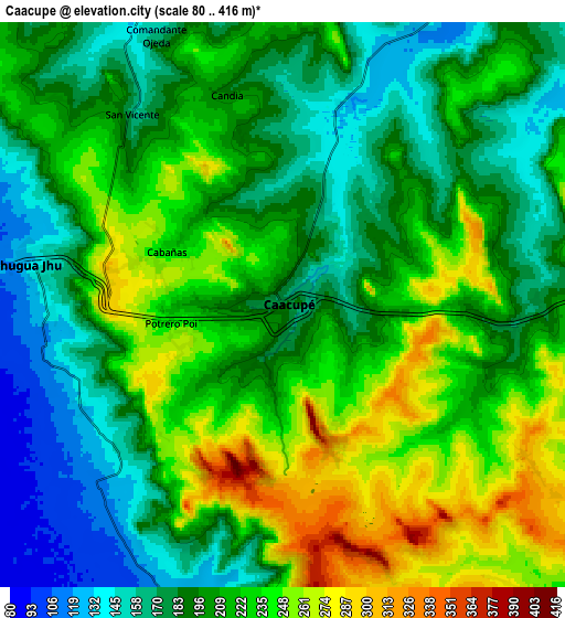 Zoom OUT 2x Caacupé, Paraguay elevation map