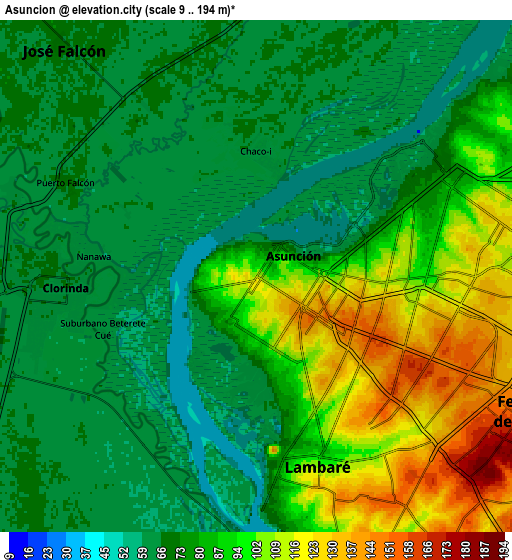 Zoom OUT 2x Asunción, Paraguay elevation map
