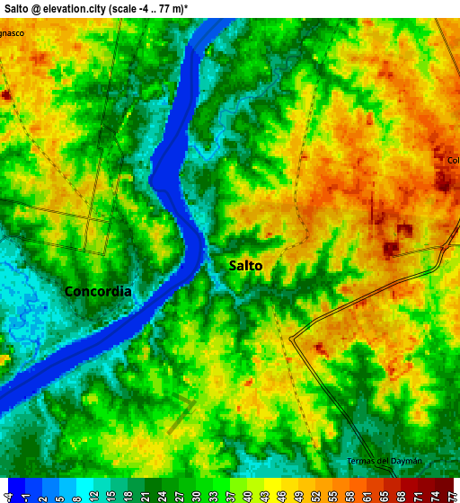 Zoom OUT 2x Salto, Uruguay elevation map