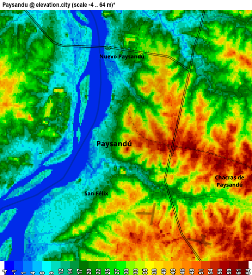 Zoom OUT 2x Paysandú, Uruguay elevation map