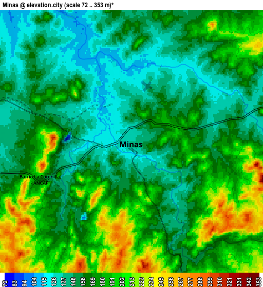 Zoom OUT 2x Minas, Uruguay elevation map