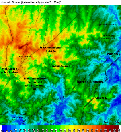 Zoom OUT 2x Joaquín Suárez, Uruguay elevation map
