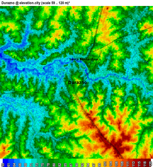 Zoom OUT 2x Durazno, Uruguay elevation map