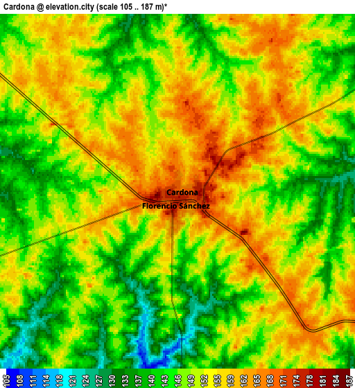 Zoom OUT 2x Cardona, Uruguay elevation map