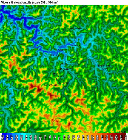 Zoom OUT 2x Viçosa, Brazil elevation map