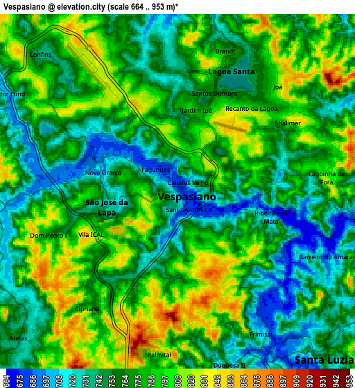 Zoom OUT 2x Vespasiano, Brazil elevation map