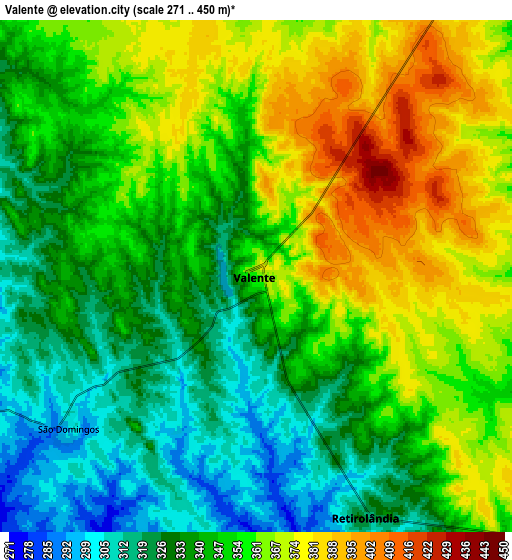 Zoom OUT 2x Valente, Brazil elevation map