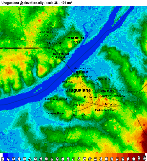Zoom OUT 2x Uruguaiana, Brazil elevation map