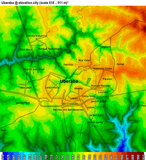 Zoom OUT 2x Uberaba, Brazil elevation map