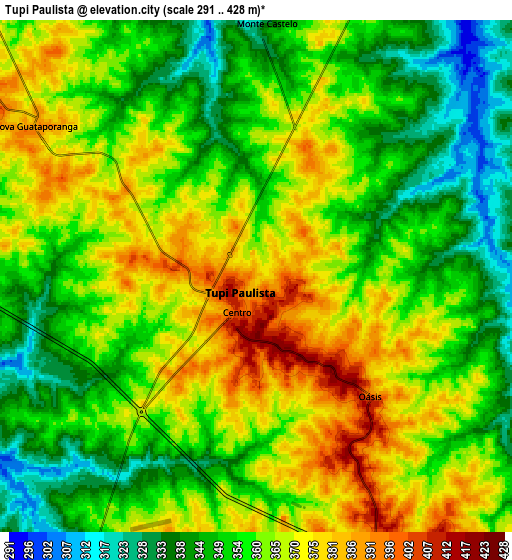 Zoom OUT 2x Tupi Paulista, Brazil elevation map