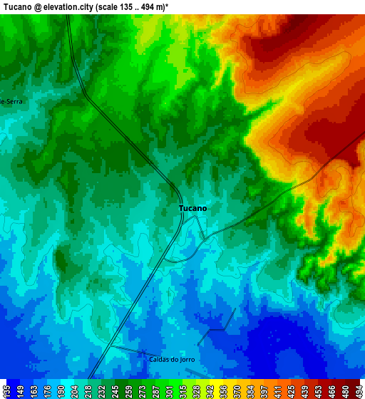 Zoom OUT 2x Tucano, Brazil elevation map