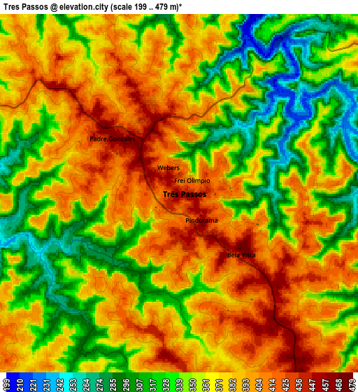 Zoom OUT 2x Três Passos, Brazil elevation map