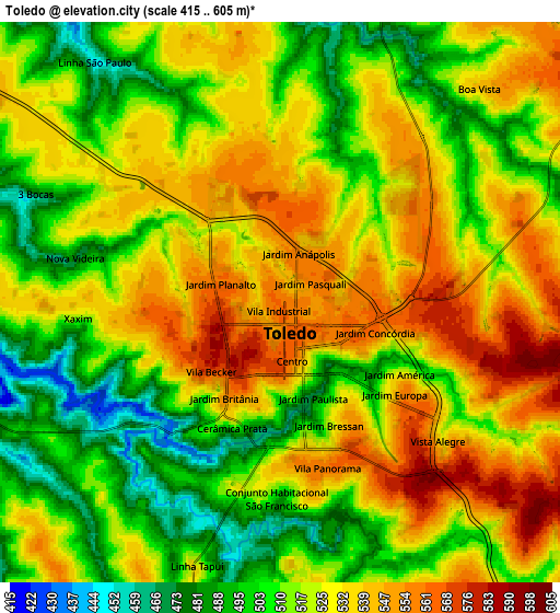 Zoom OUT 2x Toledo, Brazil elevation map