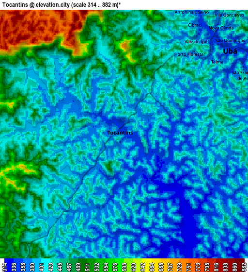 Zoom OUT 2x Tocantins, Brazil elevation map