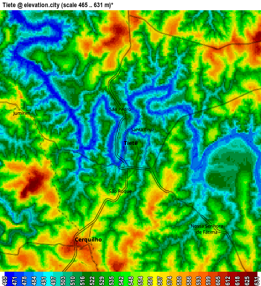 Zoom OUT 2x Tietê, Brazil elevation map