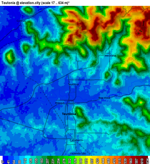 Zoom OUT 2x Teutônia, Brazil elevation map