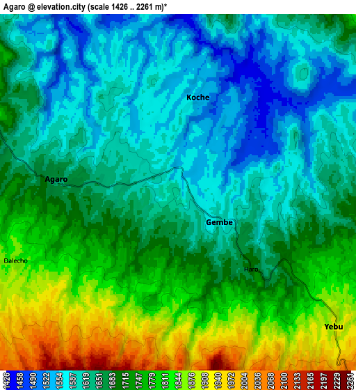 Zoom OUT 2x Āgaro, Ethiopia elevation map