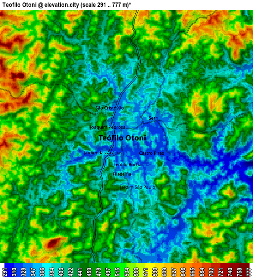 Zoom OUT 2x Teófilo Otoni, Brazil elevation map