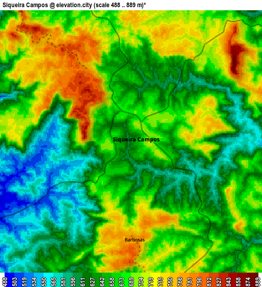 Zoom OUT 2x Siqueira Campos, Brazil elevation map