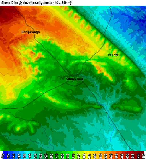 Zoom OUT 2x Simão Dias, Brazil elevation map