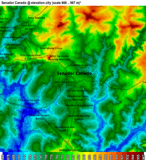 Zoom OUT 2x Senador Canedo, Brazil elevation map