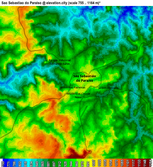Zoom OUT 2x São Sebastião do Paraíso, Brazil elevation map