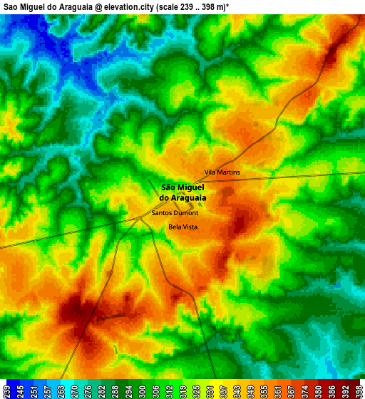 Zoom OUT 2x São Miguel do Araguaia, Brazil elevation map