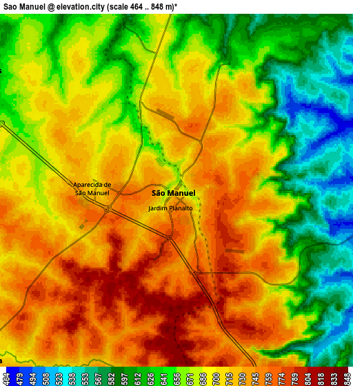 Zoom OUT 2x São Manuel, Brazil elevation map