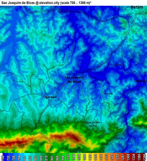 Zoom OUT 2x São Joaquim de Bicas, Brazil elevation map