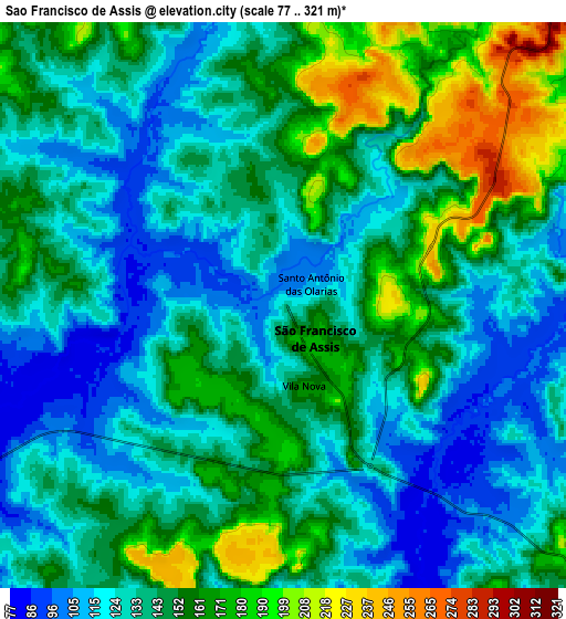 Zoom OUT 2x São Francisco de Assis, Brazil elevation map