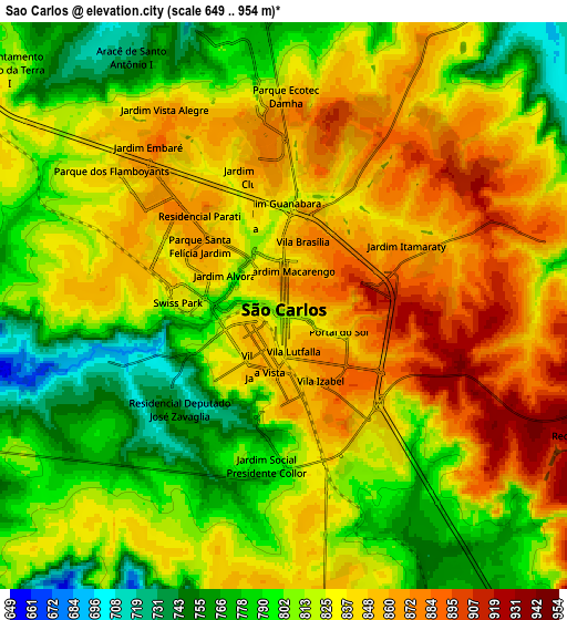 Zoom OUT 2x São Carlos, Brazil elevation map
