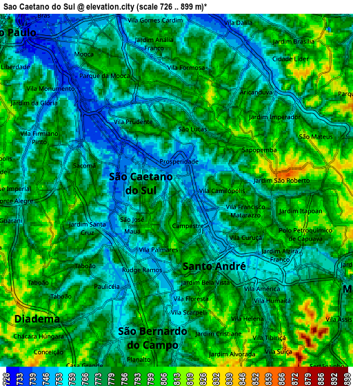 Zoom OUT 2x São Caetano do Sul, Brazil elevation map