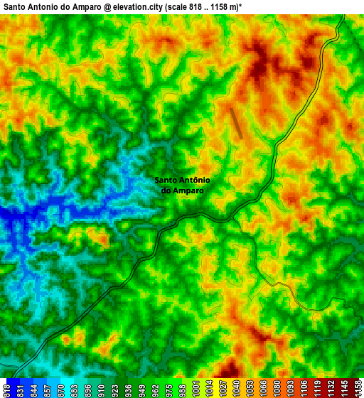 Zoom OUT 2x Santo Antônio do Amparo, Brazil elevation map