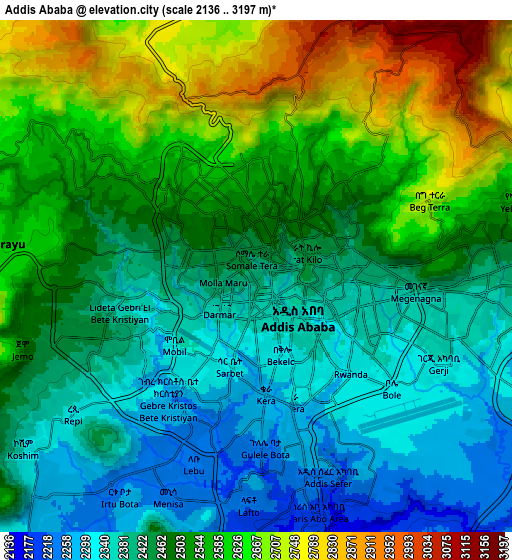 Zoom OUT 2x Addis Ababa, Ethiopia elevation map