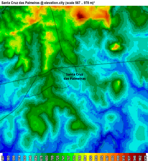 Zoom OUT 2x Santa Cruz das Palmeiras, Brazil elevation map