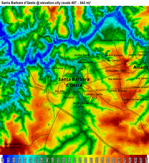 Zoom OUT 2x Santa Bárbara d'Oeste, Brazil elevation map