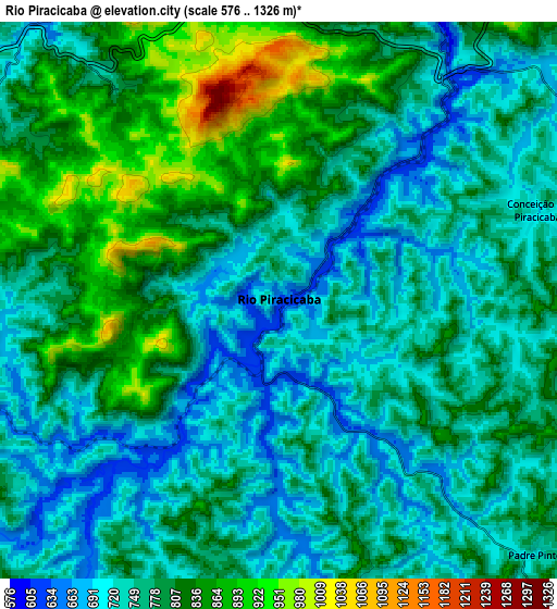 Zoom OUT 2x Rio Piracicaba, Brazil elevation map
