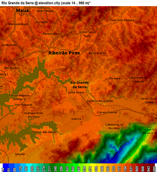 Zoom OUT 2x Rio Grande da Serra, Brazil elevation map