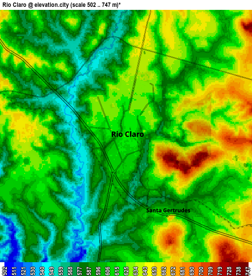 Zoom OUT 2x Rio Claro, Brazil elevation map