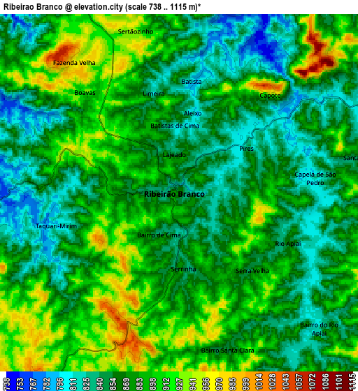 Zoom OUT 2x Ribeirão Branco, Brazil elevation map