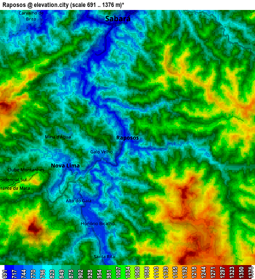 Zoom OUT 2x Raposos, Brazil elevation map