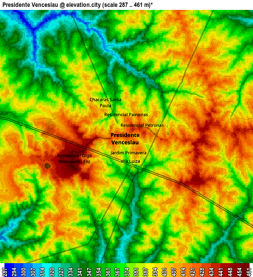 Zoom OUT 2x Presidente Venceslau, Brazil elevation map