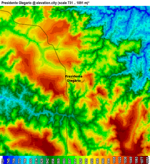 Zoom OUT 2x Presidente Olegário, Brazil elevation map