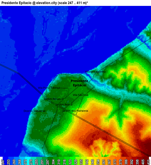 Zoom OUT 2x Presidente Epitácio, Brazil elevation map