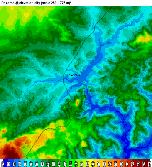 Zoom OUT 2x Poxoréo, Brazil elevation map