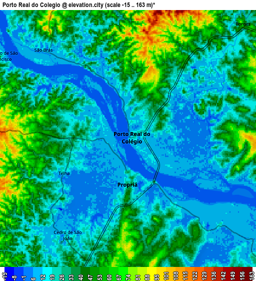 Zoom OUT 2x Porto Real do Colégio, Brazil elevation map