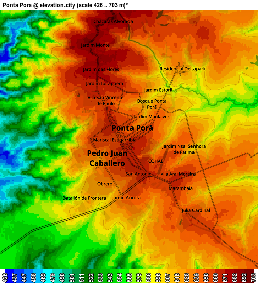 Zoom OUT 2x Ponta Porã, Brazil elevation map